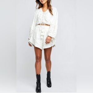 Free People - Paloma Ivory Lace Up Long Sleeve Lightweight Crop Blouse Size XS